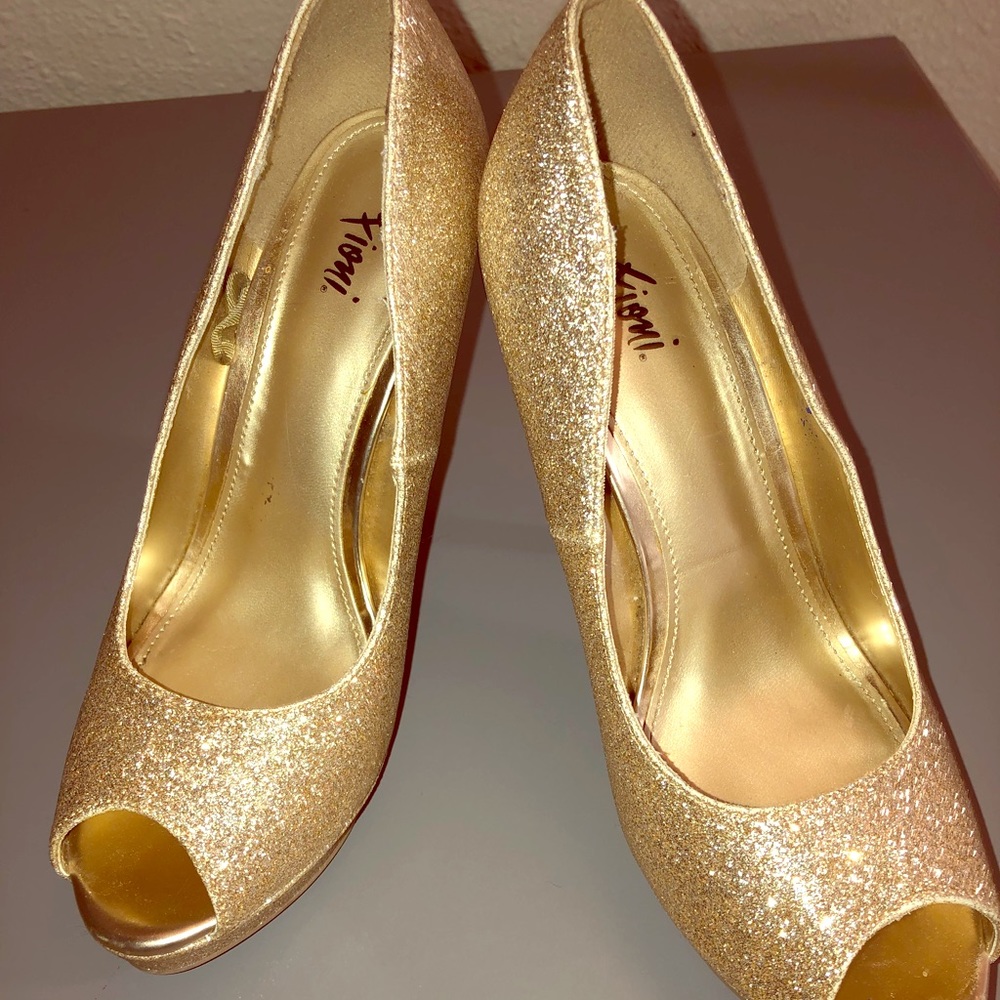 Fiona gold glitter shimmer peep toe heel